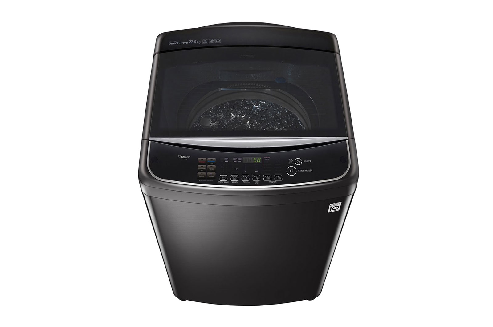 LG غسالة 22 كيلو تحميل علوي ,موتور الدفع المباشر ,خاصية Turbo Wash 3D باب هيدروليك للغلق الهادئ ,بخار, T2293EFHSC