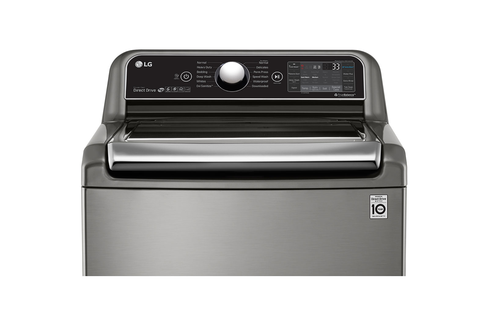 LG غسالة 25 كيلو تحميل علوي ,موتور الدفع المباشر ,خاصية Turbo Wash 3D باب هيدروليك للغلق الهادئ ,بخار, T2572EFHST