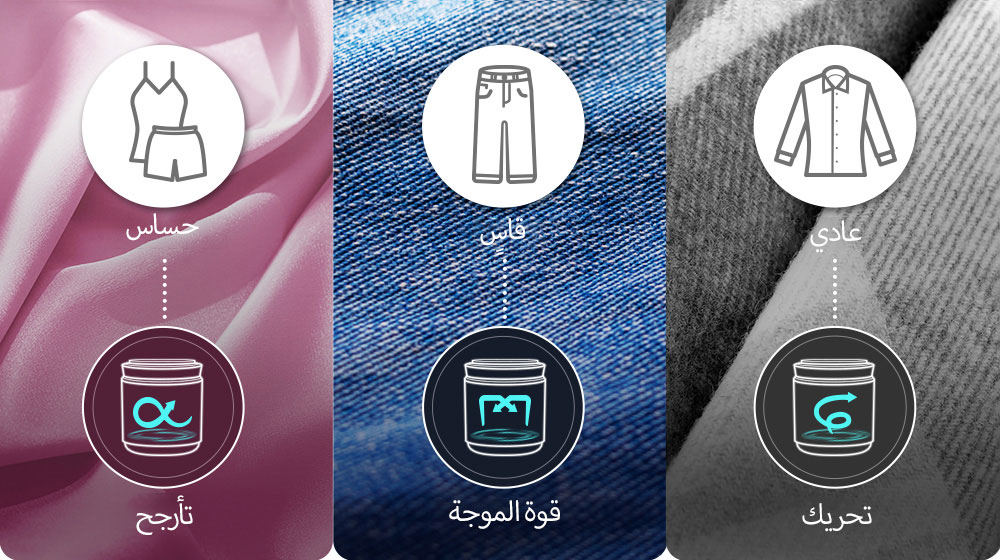 يتم تطبيق رموز أسلوب الغسيل وفقًا لنوع القماش