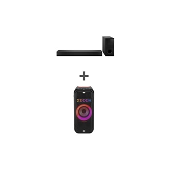 المنظر الأمامي لـ ساوند بار متوافق مع شاشات  SC9S - Dolby Atmos , OLED + سماعة حفلات LG 2023 XBOOM XL7T مزودة بتقنية البلوتوث SC9S.XL7T