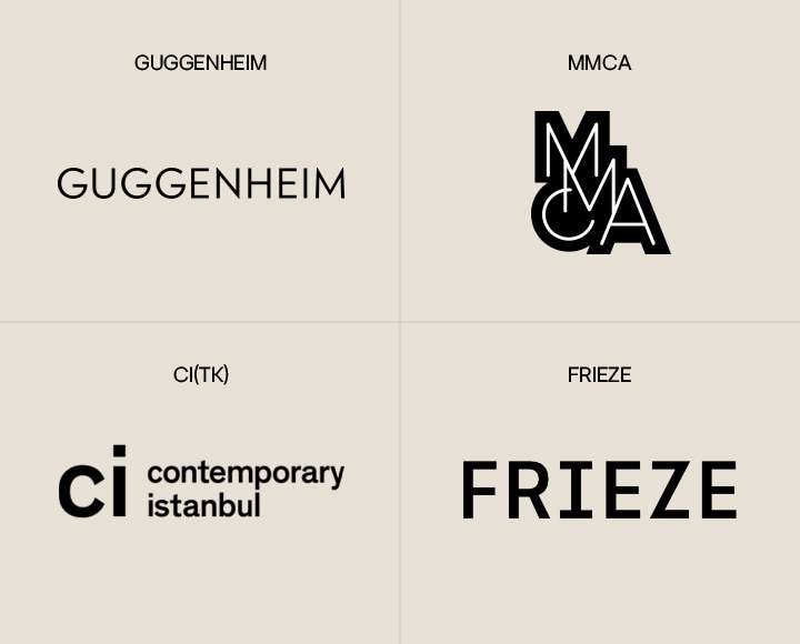 Logo of Guggenheim, MMCA, Contemporary Istanbul, and Frieze.	
