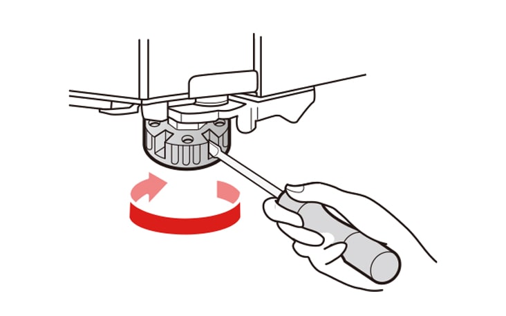 Turn the levelling leg clockwise to raise that side of the appliance or counterclockwise to lower it