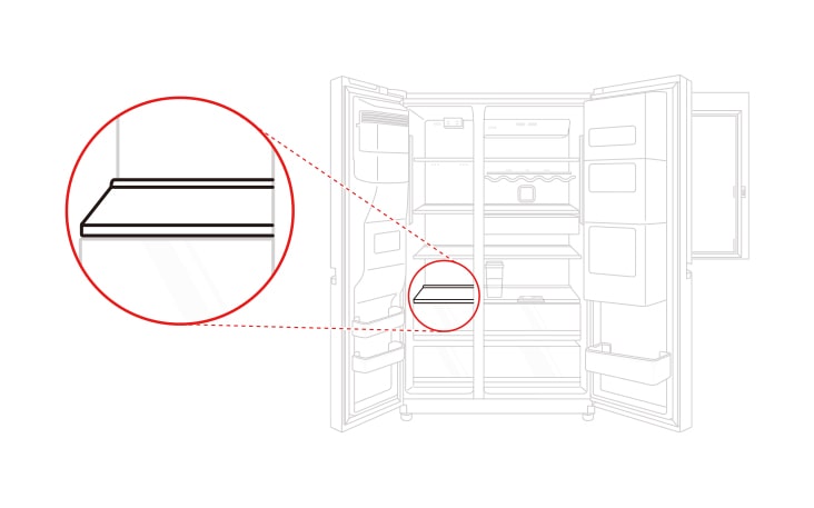 The Refrigerator Vegetable Tray Cover Shelf is located above the Tray of the freezer compartment.