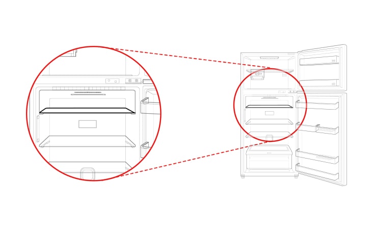 This is a shelf that connects to the top of the refrigerator compartment