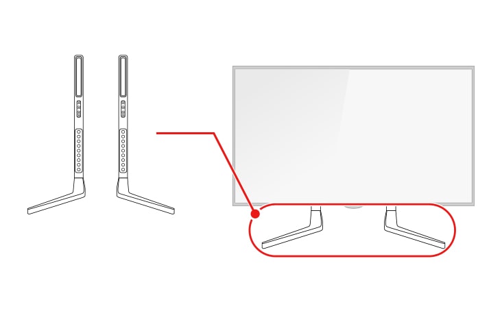 The Pedestal Stand is positioned at the lower rear of the TV.