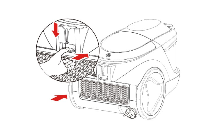 Insert the exhaust filter and tighten it securely until you hear a click