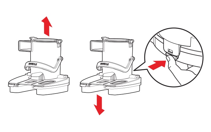 Open the dust separator cover and remove the dust Open the filter cover