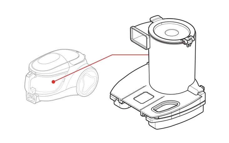 The filters and air guide tank are located inside the cyclone vacuum cleaner