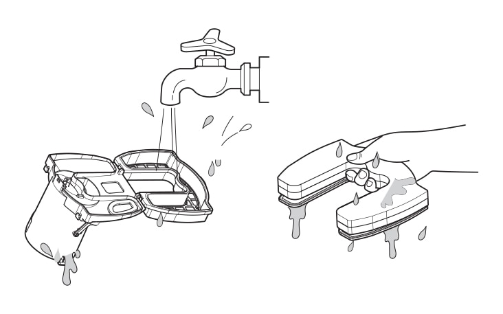 If suction power is decreased after cleaning dust tank clean air filter and motor satety filter Wash air filter and motor satety filter with water Gently rinse both parts separately under a cold running tap until the water runs clear Do not wash filters with hot water Do not use detergent or a washing machine or dishwasher