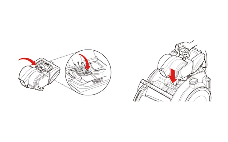 Close the dust separator cover Hold the dust separator handle and pull it down to secure it in place Close the vacuum cleaner cover
