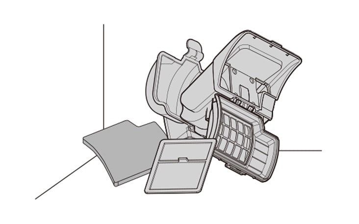 Disassembled LG washing machine filter parts, showing multiple sections, placed on a white background.