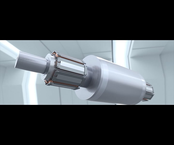 Magnetic bearing and rotating shaft demonstrating oil-free motion.