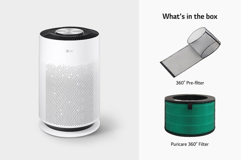 LG PuriCare 360 HIT with 62 m² coverage, 6-step filtration, PM 1.0 sensor, 360° purification, AS60GHWG0