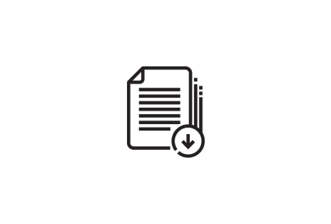 Documents with black outlines are neatly wrapped, featuring a circular shape with a downward arrow at the bottom right.