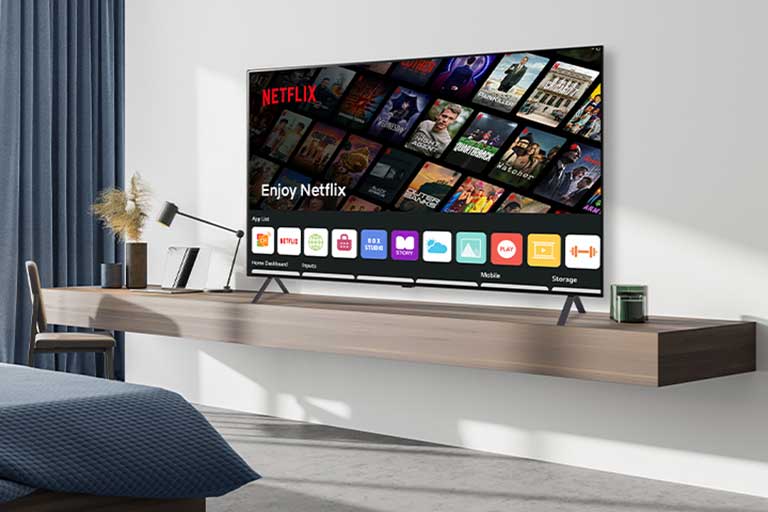 The hotel content including the Netflix App is shown on TV in the hotel room.