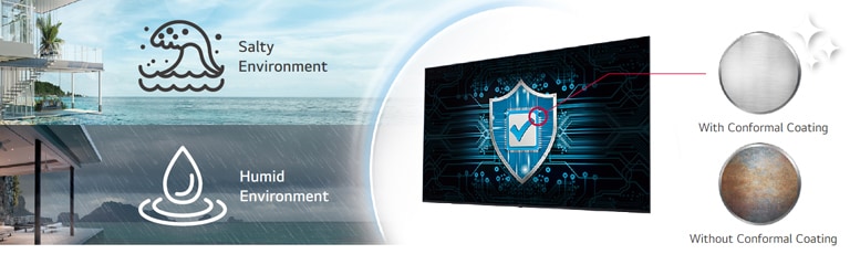 The UM662H has conformal coating on the power board to protect display even in a salty or humid environment.