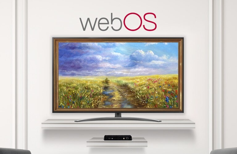 A TV connected to the STB6500 is screening an art piece with Gallery Mode based on webOS 5.0.