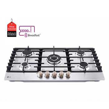 Front view of LG Gas Cooktop 5 Burners 90cm Stainless Steel CG5Z3626S