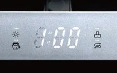  Timer display on an LG microwave oven set to 1:00 with icons for defrost, popcorn, and beverage functions.