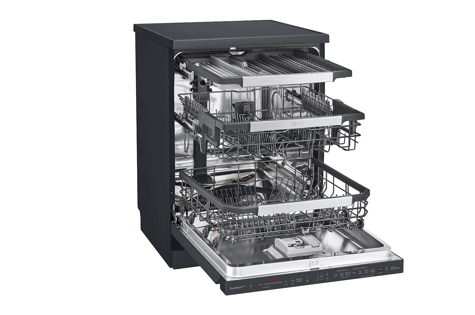 LG 14 Persons, LG Dishwasher QuadWash™ Steam, Black, DFC335HM
