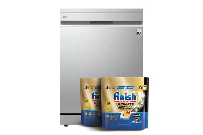 Front view of 14 Places QuadWash™ Dishwasher Prime Silver with TrueSteam™, Heat Dry  DFC287HVS.APYPEEC