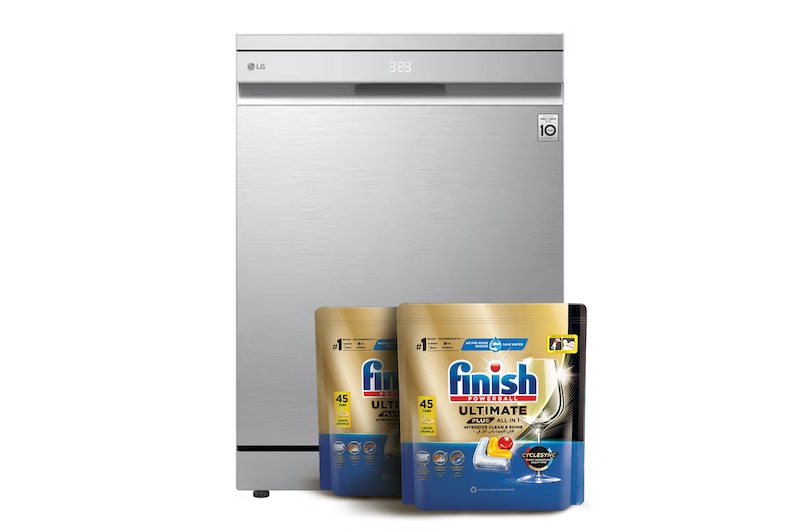 Front view of 14 Places QuadWash™ Dishwasher Prime Silver with TrueSteam™, Heat Dry  DFC287HVS.APYPEEC