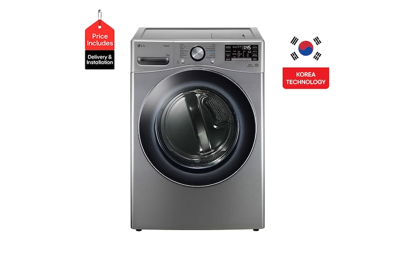 Front view of 16Kg DUAL Inverter Dryer, sensor dry, Allergy care, Drum care, VCM color, ThinQ (Wi-Fi) RH16U8EVCW