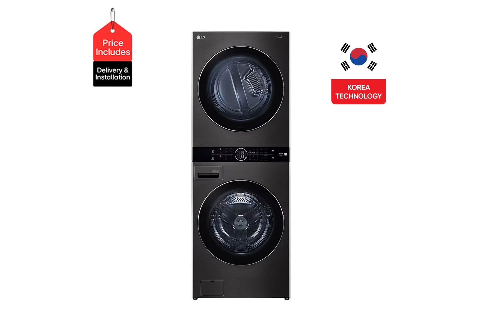 Front view of 21/16 Kg LG WashTower™ with Center Control FWT2116BS
