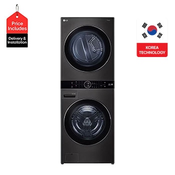 Front view of 21/16 Kg LG WashTower™ with Center Control FWT2116BS