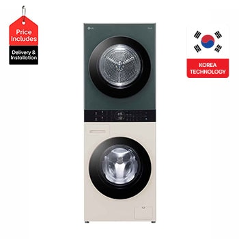 Front view of 13/10kg Objet WashTower™ All-In-One Stacked Washer Dryer FWT1310BGP