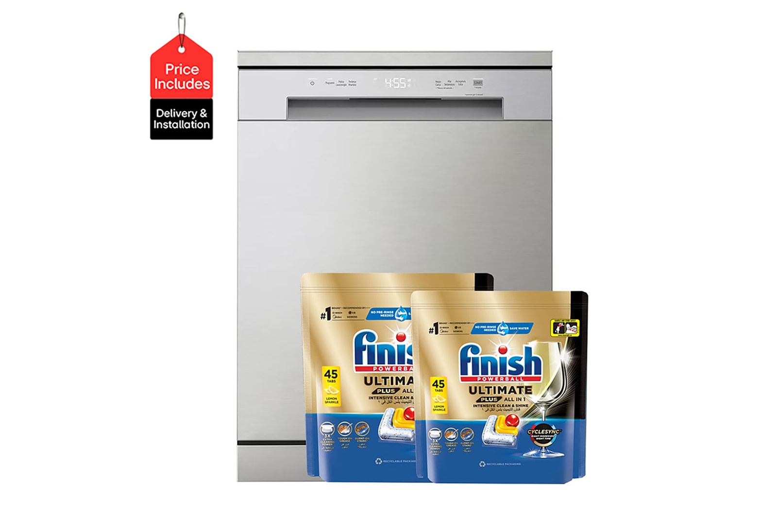 Front View | LG Dishwasher QuadWash™ with DD motor, Silver | 14 Place Settings | DFC612FV