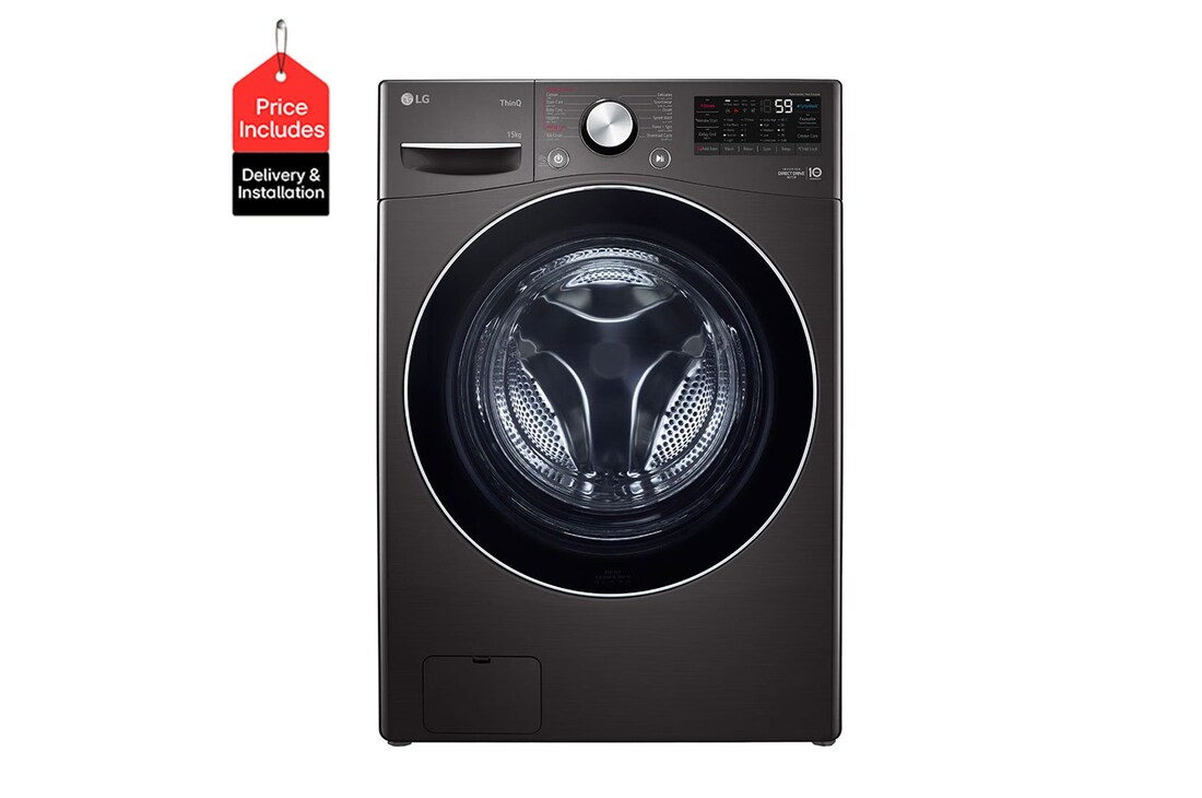 Front Image|15 kg Front load washing machine with AI DD™, Black steel ,Bigger capacity in same size,SmartThinQ™ (Wi-Fi), Tempered Glass Door|F0L9DYP2E