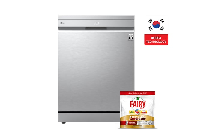 Front view of 14 Places QuadWash™ Dishwasher Prime Silver with TrueSteam™, Heat Dry DFC287HVS.APYPEEC