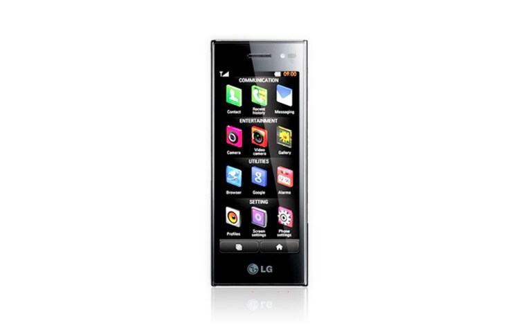 Front view of Mobile Phone with 4.0” WVGA TFT touchscreen, Dual Screen UI, 5 MP Camera BL40