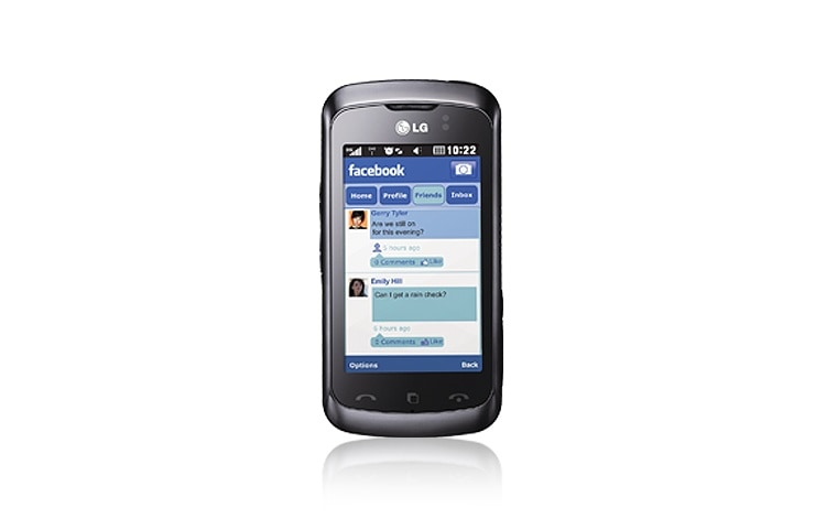 Front view of Slim full 3&#34; touch enabled screen, 3MP camera, features Dolby mobile sound KM555