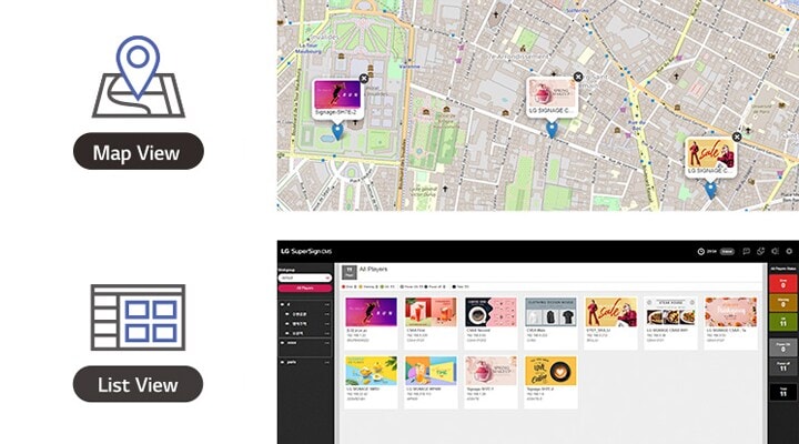 During monitoring, two options are available: map view and list view.