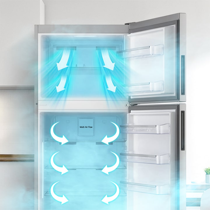 Cool air circulating from vents inside the top freezer refrigerator for consistent temperature and freshness