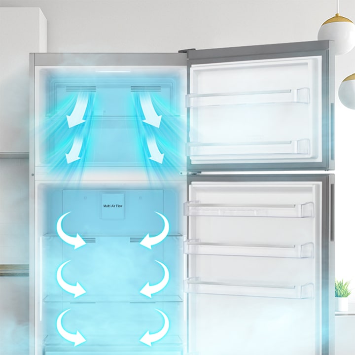 Cool air circulating from vents inside the top freezer refrigerator for consistent temperature and freshness