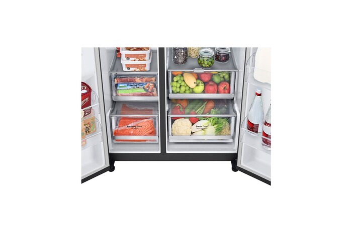 Bottom freezer with food view