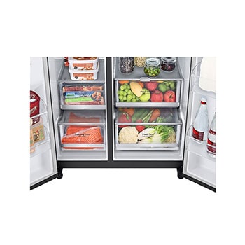 Bottom freezer with food view