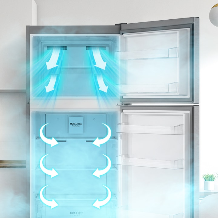 Cool air circulating from vents inside the top freezer refrigerator for consistent temperature and freshness
