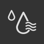   Grey icon with two water droplets and three wavy lines on a dark background, symbolizing water functions in LG products.