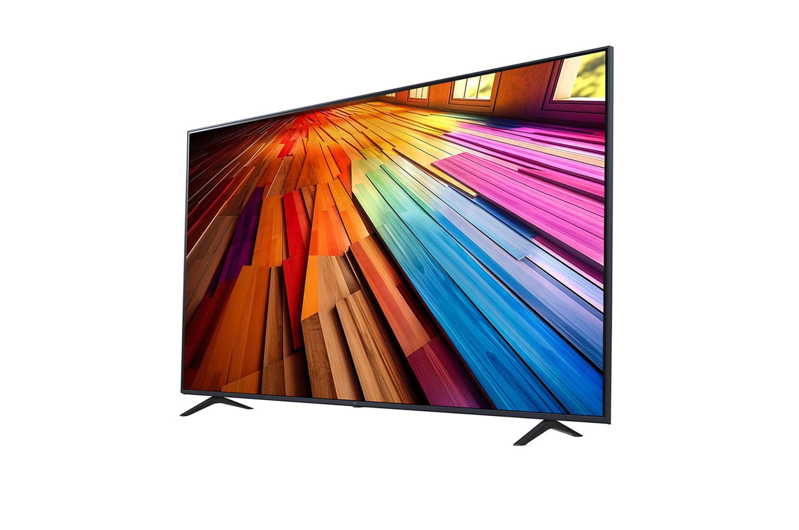 Slightly-angled left-facing side view of LG UHD TV