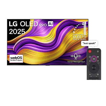 Front view of 77 inch LG OLED evo AI G5 4K 165Hz Smart TV AI Magic remote webOS25 2025  OLED77G56LA