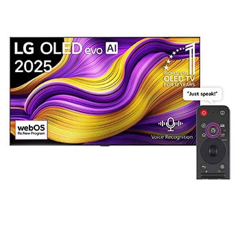 Front view of 83 inch LG OLED evo AI G5 4K 165Hz Smart TV AI Magic remote webOS25 2025  OLED83G56LA
