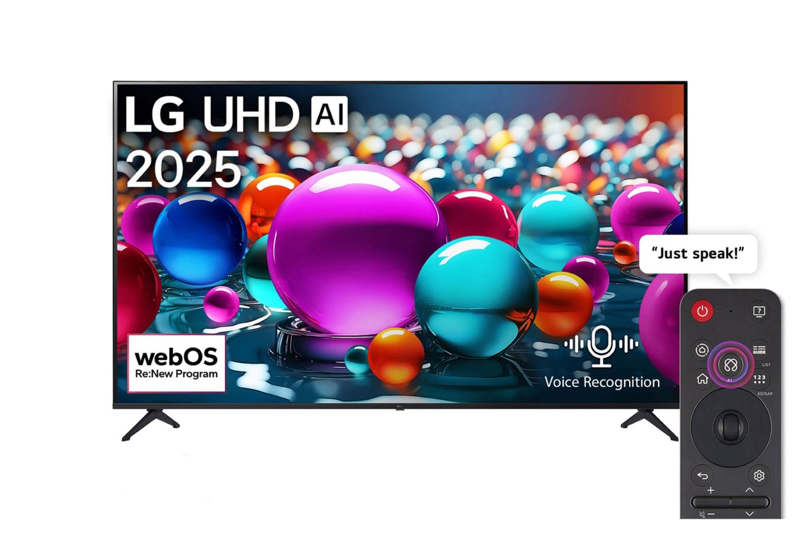 Front view of 43 Inch LG UHD AI UA85 4K Smart TV AI Magic remote HDR10 WebOS25 2025  43UA85006LA