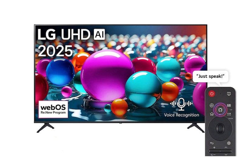 Front view of 43 Inch LG UHD AI UA85 4K Smart TV AI Magic remote HDR10 WebOS25 2025  43UA85006LA