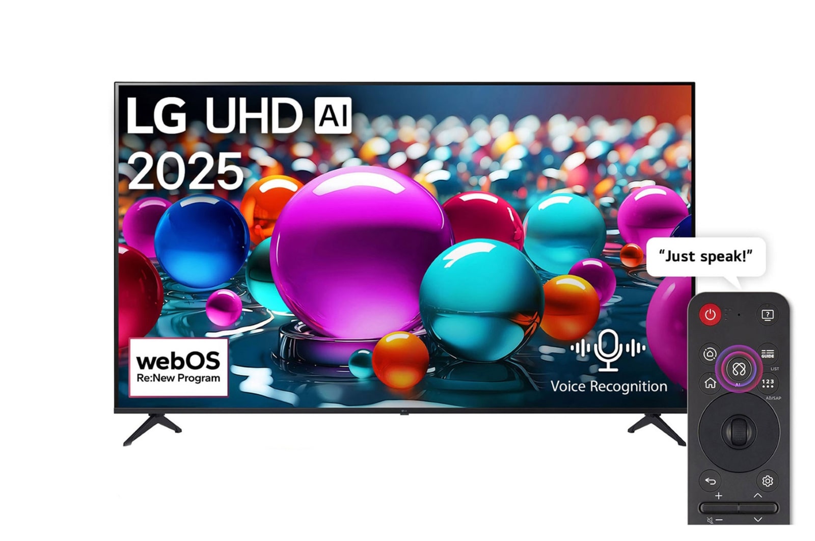 Front view of 50 Inch LG UHD AI UA85 4K Smart TV AI Magic remote HDR10 WebOS25 2025 50UA85006LA