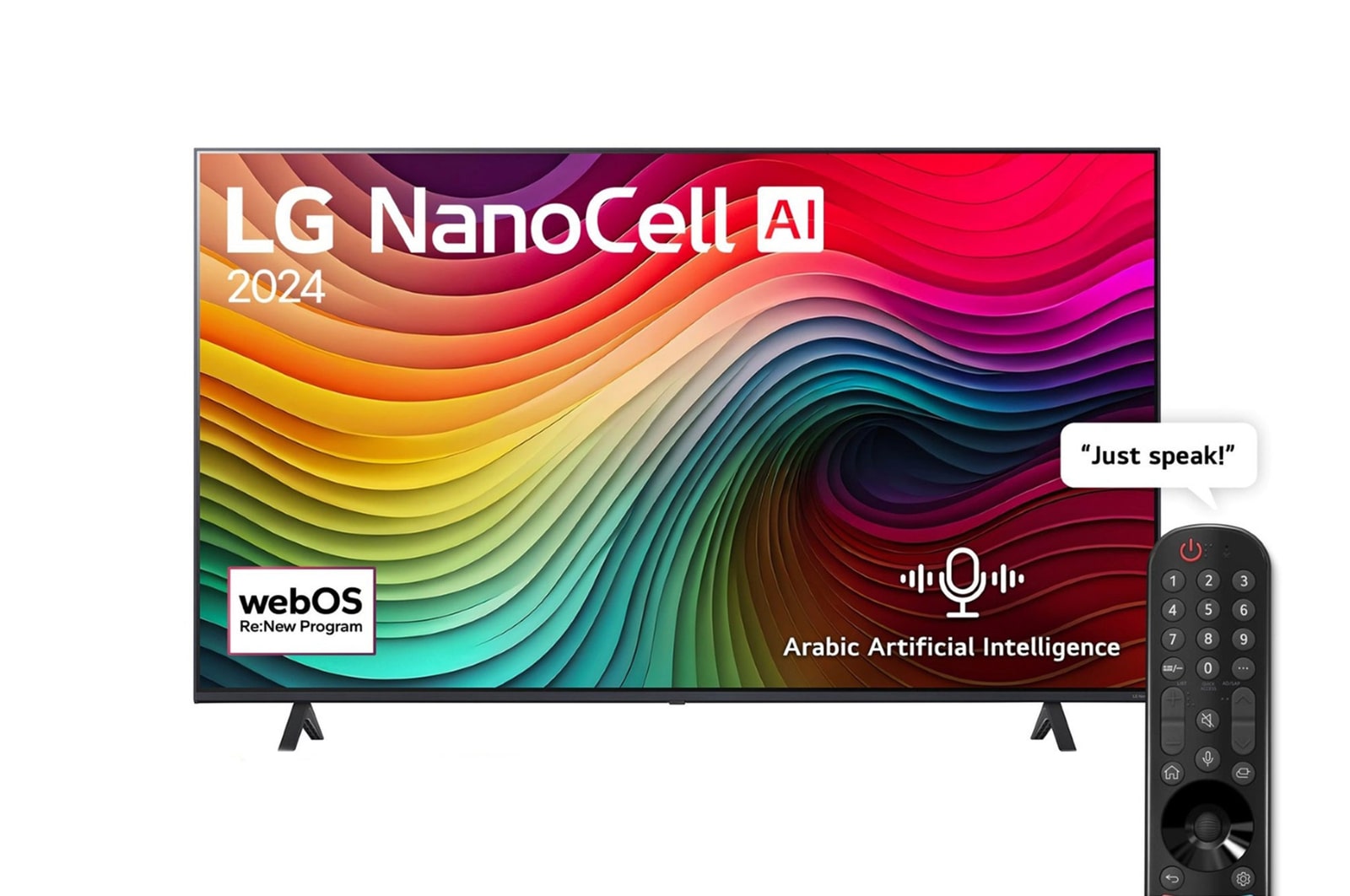 Front view of 65 Inch LG NanoCell AI NANO80 4K Smart TV AI Magic remote HDR10 webOS24 (2024) 65NANO80T6A