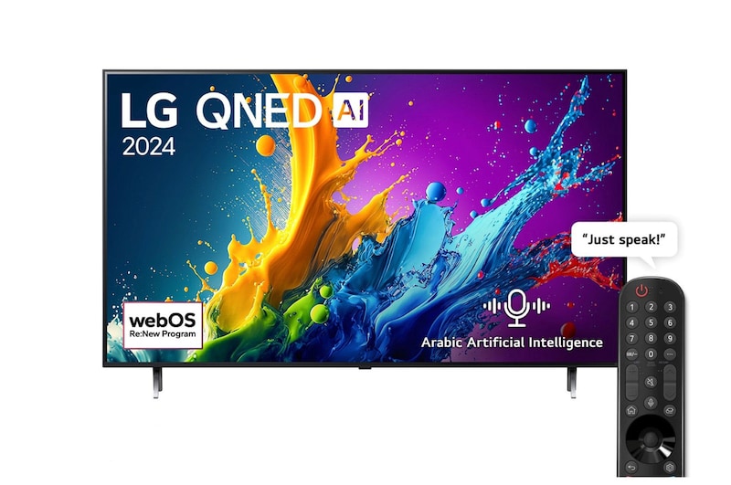 Front view of 65 Inch LG QNED AI QNED80 4K Smart TV AI Magic remote HDR10 webOS24 (2024) 65QNED80T6B